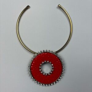 Heidi Daus Disc Fashion Collar Necklace with Enhancer Pendant Red